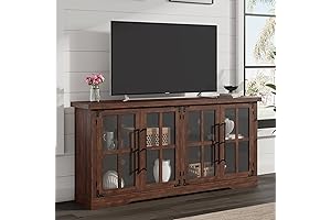 63" Farmhouse TV Stand with 4 Glass Doors