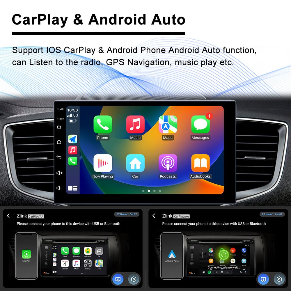GPS Navigationsgerät für Auto LKW,Car Autoradio mit A-pple Carplay&Android Auto, Europa UK 52 Karten, Lebenslang kostenloses Kartenupdate, Blitzerwarnung Fahrspurassistent Spracheführung