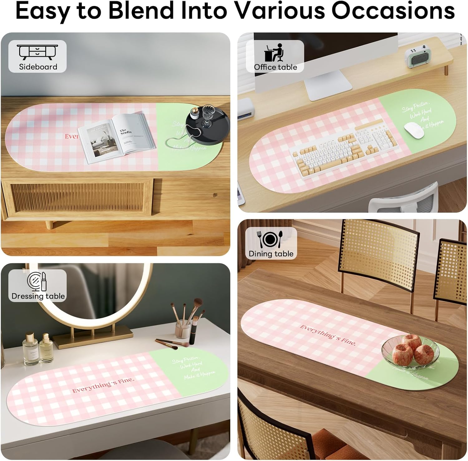 Checkered Pattern Desk Pad Protector, 35.5 x 13'' Aesthetic Mouse Mat for Desktop, Waterproof PU Leathe Non-Slip Desk Writing Pad for Office and Home, Pink and Green thumbnail