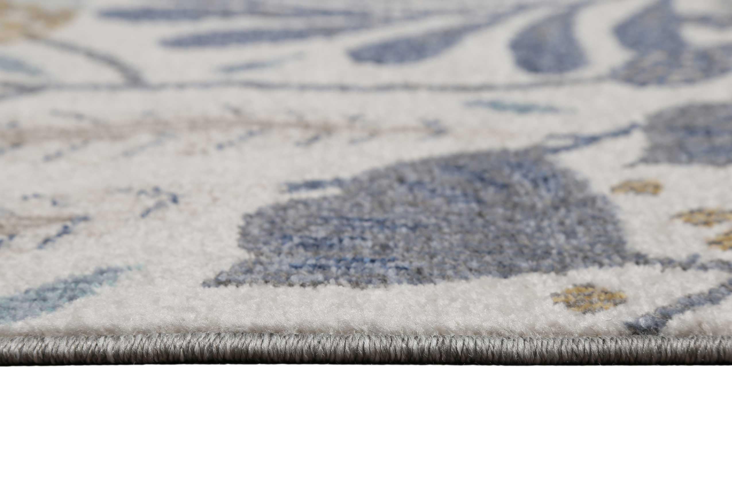 Wecon Home Lilly gewebter Outdoor-Teppich, 80 x 230 cm, blau beige | wetterfester Indoor & Outdoor Teppich mit blumigem Muster ideal für Balkon, Terrasse, Küche, Flur, Wohnmobil