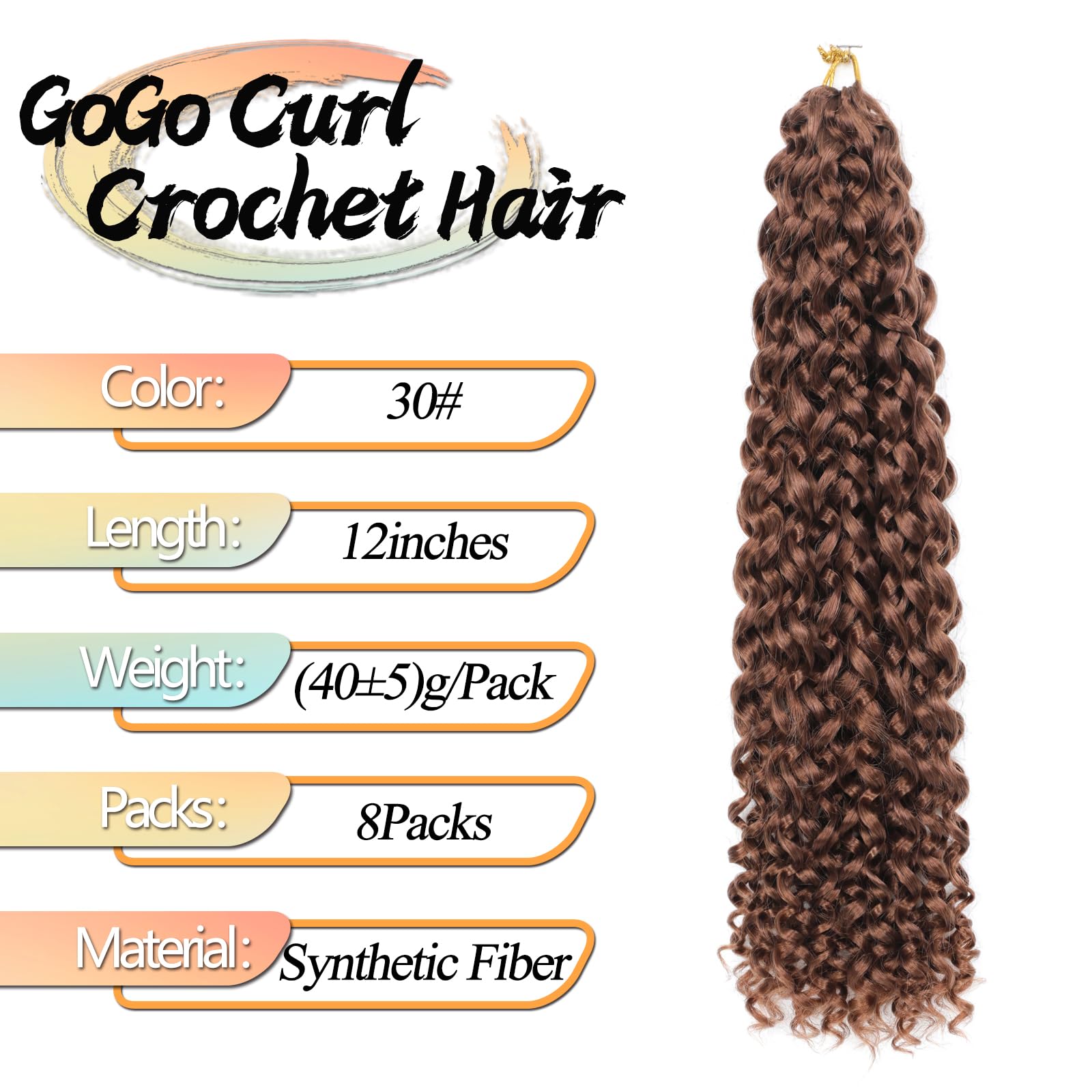 8 Packs GoGo Curl Crochet Hair 12 Inch Short Curly Crochet Hair for Women Beach Curl Water Wave Deep Twist Crochet Braids Synthetic Braiding Hair Extensions (30# - Image 2