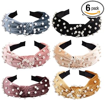 Jaciya Headbands for Women - 6 Pack Pearl Headbands Velvet Headbands for Women Pearl Headbands for Women Turban Headbands for Women Womens Headbands Diademas Para Mujer Luxe Headbands for Women