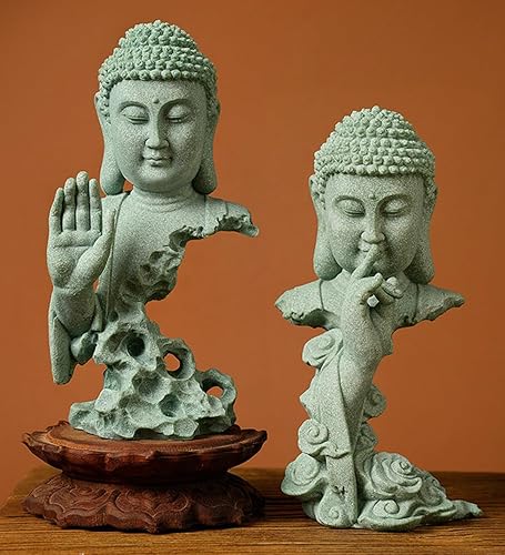 Miniatura 4 de livelyfish Estatua de Buda meditante, estatuas de jardín zen, piedra arenisca, pensador, escultura de Buda para pecera, acuario, decoración del