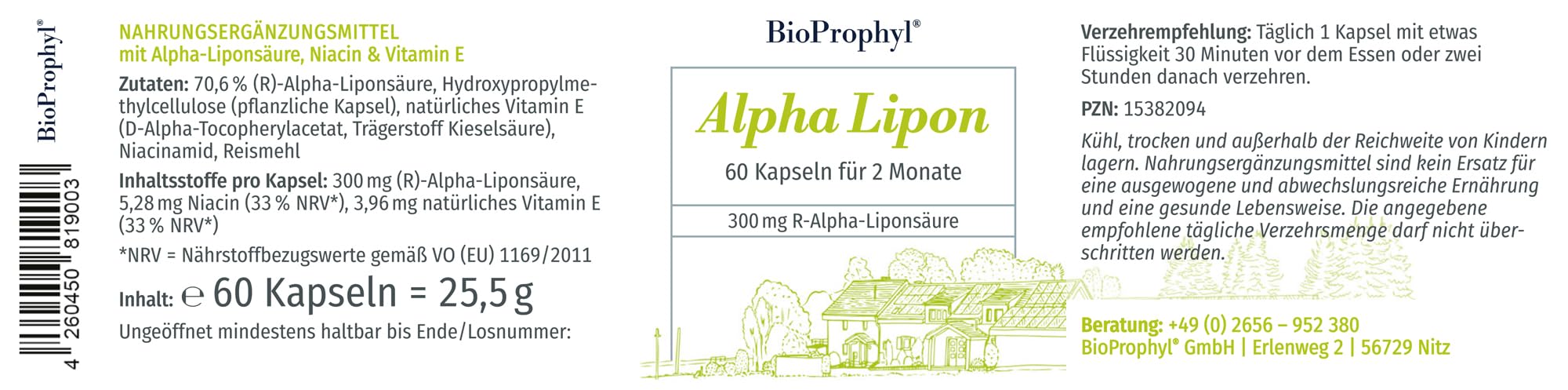 Alpha Lipon - 300 mg rein natürliche - (R)-Alpha Liponsäure - ohne synthetische (S)-Alpha Liponsäure - mit Vitamin E und Niacin - 60 pflanzliche Kapseln
