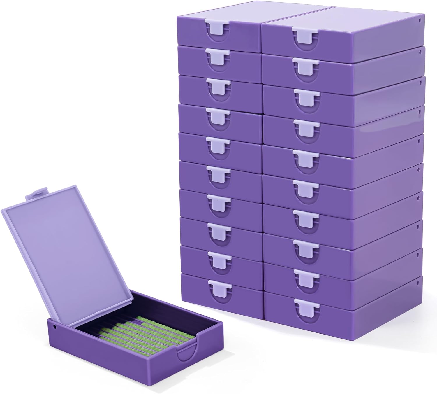 20Pcs Tiny Anti Static Diamond Art Storage Containers Trays, Diamond Painting Storage, Stackable Craft and Bead Storage Organizer & Line-Up, Box Package (Violet)