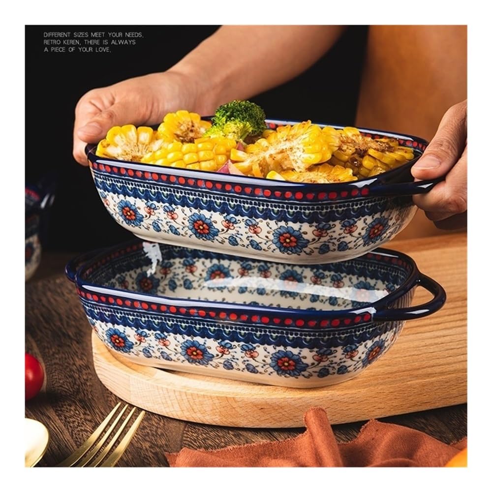 Naczynia do pieczenia 730 ml zabytkowej ceramicznej zastawy stołowej, miska z uchwytem do użytku domowego, podwójna blacha do pieczenia