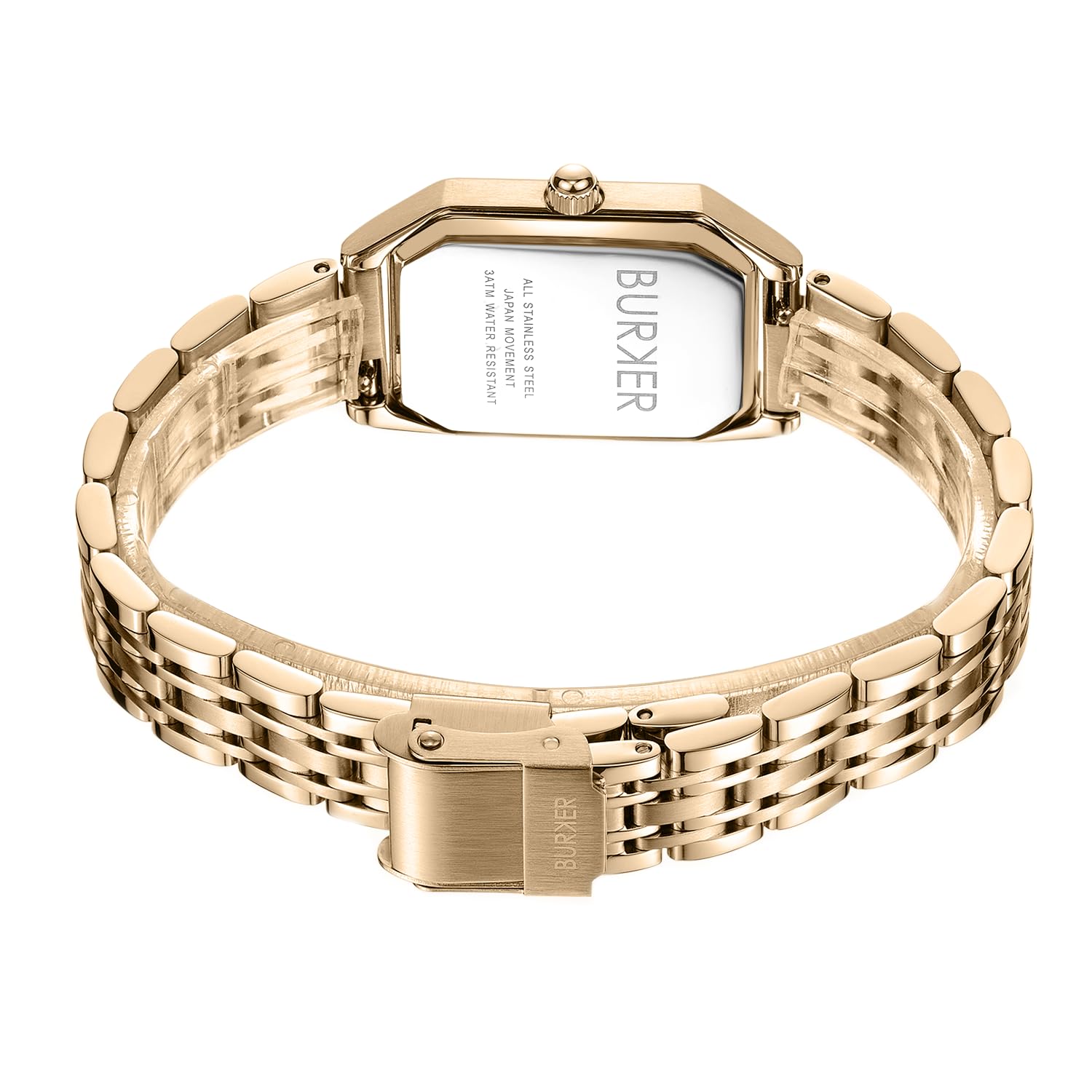 BURKER Damenuhr Isabell | Rechteckiger Damen Armbanduhr Gliederarmband Edelstahl Analog Quarz 3-ATM Wasserdicht