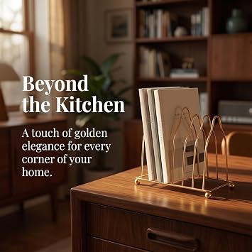 VOSAREA Iron Metal Plate Organizer Elegant Gold Metal Dish Rack with Drainboard & Pot Lid Holder - Stylish Kitchen Cabinet Organizer for Cutting Boards & Plates