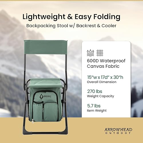 Miniatura 4 de Arrowhead Outdoor Silla de campamento compacta multifunción 3 en 1 mochila, taburete y enfriador aislado, con soporte para botellas y bolsa de