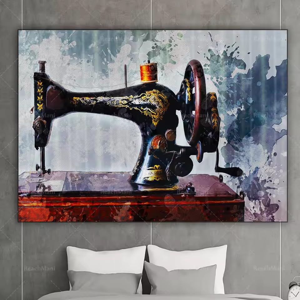 Toile machine à coudre rétro 60x80cm sans cadre décoration murale tailleur