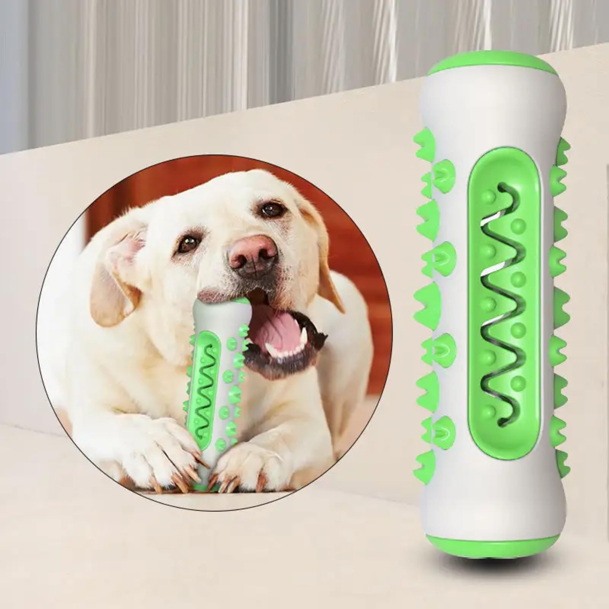 Falnatco Chew Toy for Dog Toothbrush Stick Toys for Aggressive Chewers Interactive Toy Treats Tough Toys to Keep Them Busy Chew Toys for Small Dogs - Green (Upgraded)