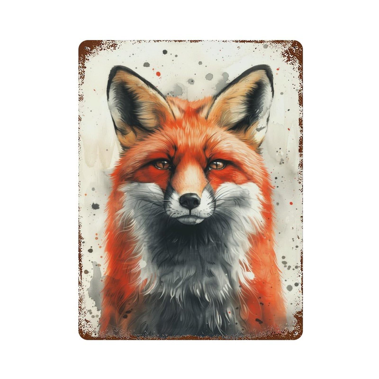 Garage Style Red Fox Watercolor Portrait Decorative Tin Sign 15.7"x11.8", Farmhouse Wall Decor for Bar And Workshop