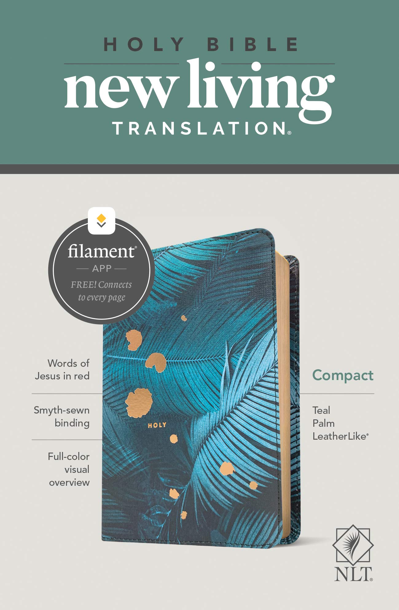 NLT Compact Bible, Filament-Enabled Edition (LeatherLike, Teal Palm, Red Letter) Imitation Leather – Big Book, 7 September 2021
