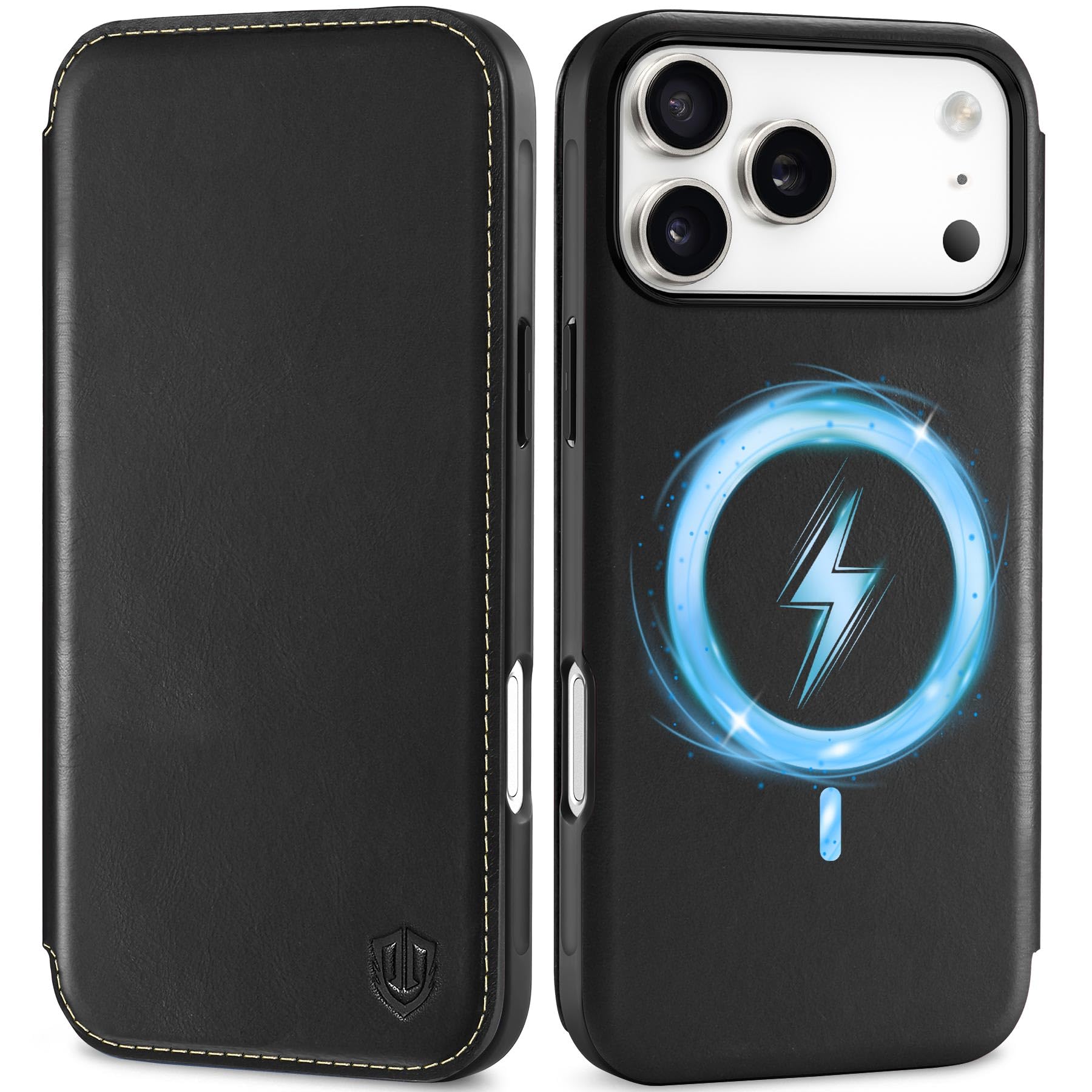 Coque mince iPhone 17 Pro Max cuir véritable étui portefeuille noir - 7