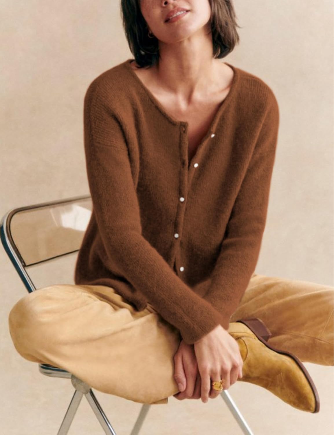 Lviefent Women Knit Cardigans Lightweight Casual Crew Neck Button Down Long Sleeve Sweater Jumper Layer Top - Image 7