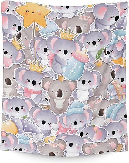 Koala Blanket Gifts - 40"x50" Cute Throw for Women, Girls - Colorful Soft Fuzzy Blankets for Couch & Sofa