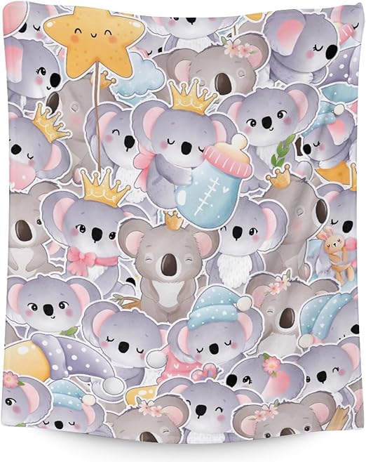 Koala Blanket Gifts - 40"x50" Cute Throw for Women, Girls - Colorful Soft Fuzzy Blankets for Couch & Sofa