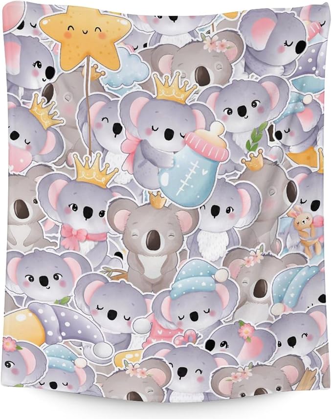 Koala Blanket Gifts - 40"x50" Cute Throw for Women, Girls - Colorful Soft Fuzzy Blankets for Couch & Sofa