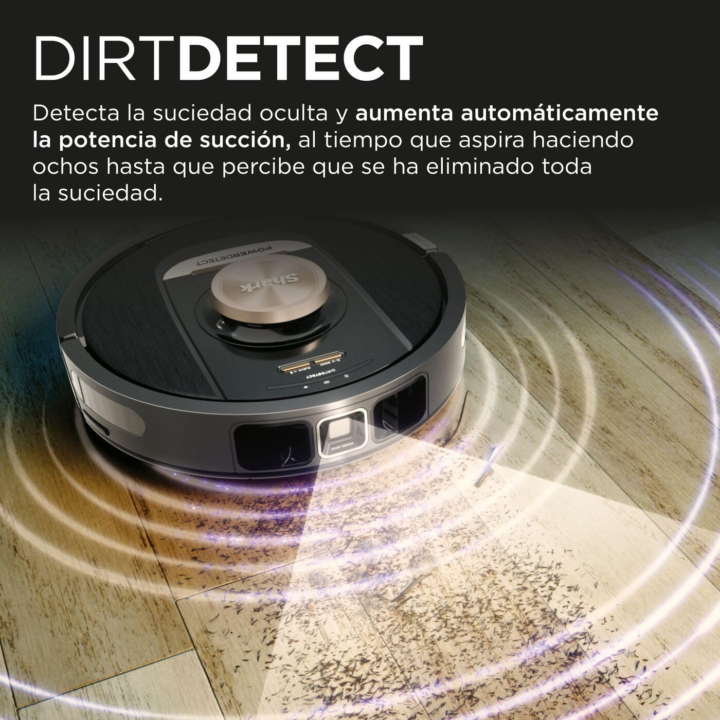 Shark PowerDetect, Robot Aspirador, Vaciado Automático, Negro, RV2820VEEU | Navegación 3D y LiDAR, Base Antialérgenos, Tecnología NeverStuck, para Alfombras, Suelos y Pelo de Mascotas, WiFi/App