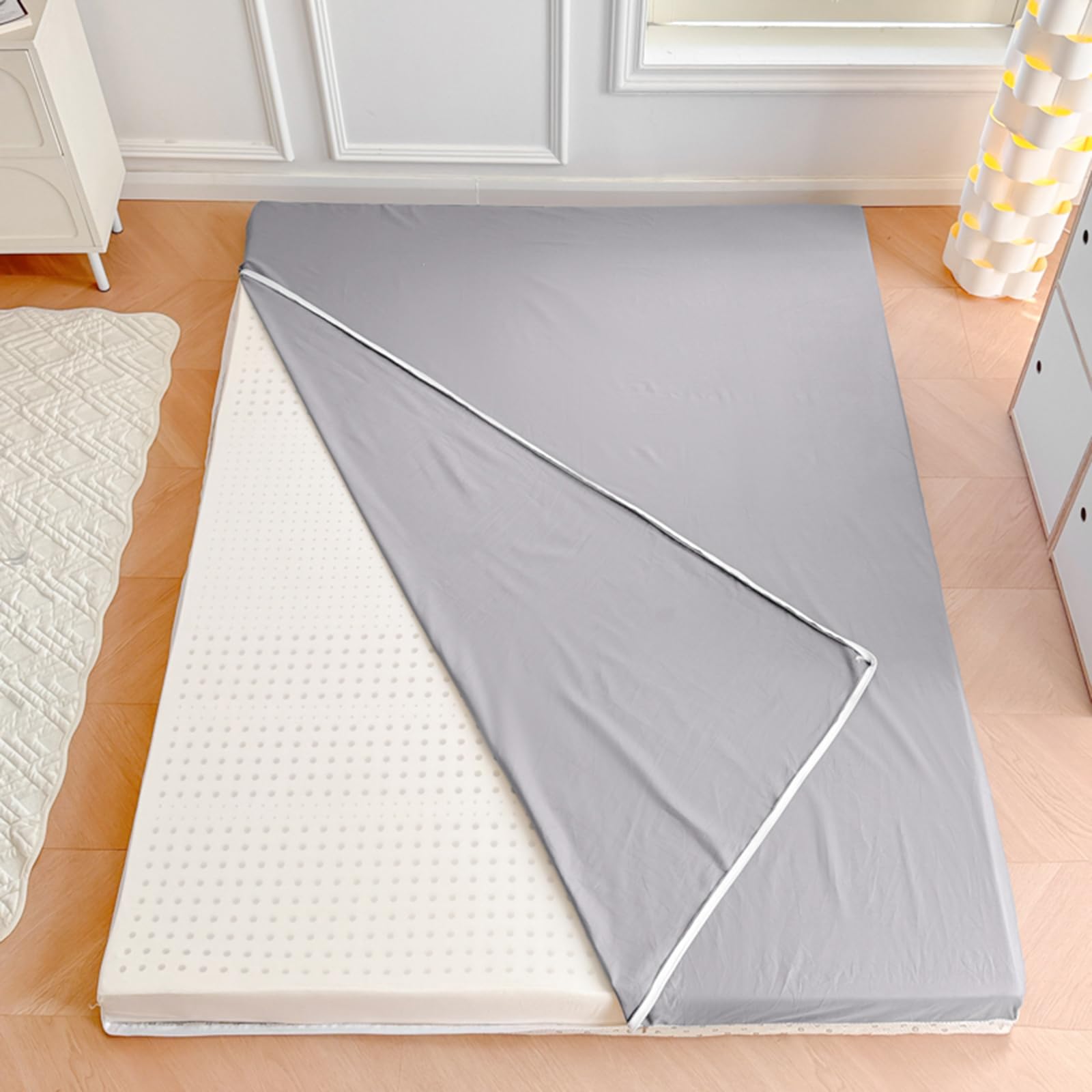 100% Cotone Fodere per Futon all-Inclusive Fodere con Cerniera, Lavabile Coprimaterasso Futon da Terra, Roll Up Giapponese Tatami Coprimaterasso, Senza Materasso,B,180x200cm/71x79in