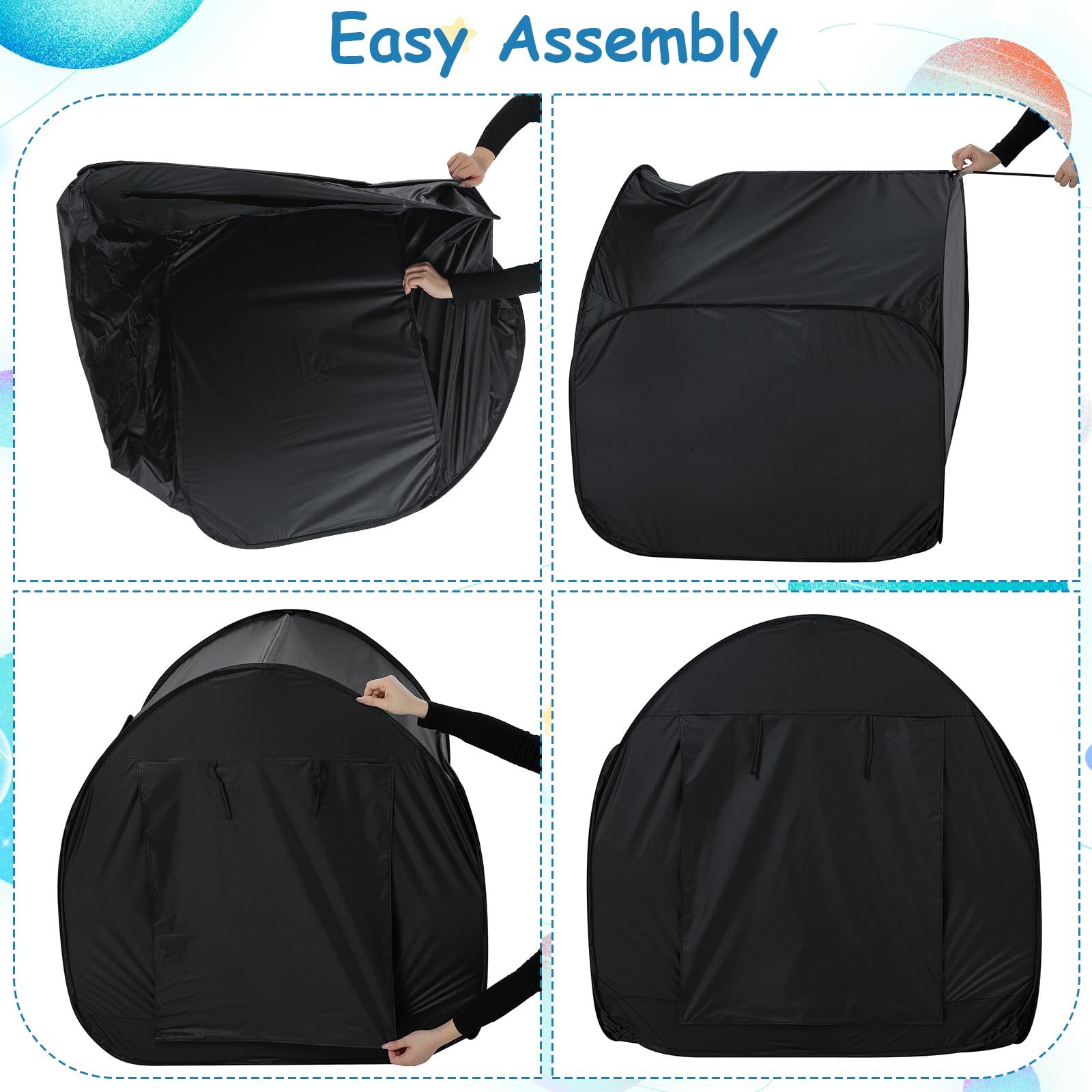 Sensory Tent for Kids, All-Black Blackout Tent for Children Relax & Reduce Anxiety & Improve Focus, Portable Pop-Up Play Tent with Travel Bag, Children's Calm Corner - Image 7