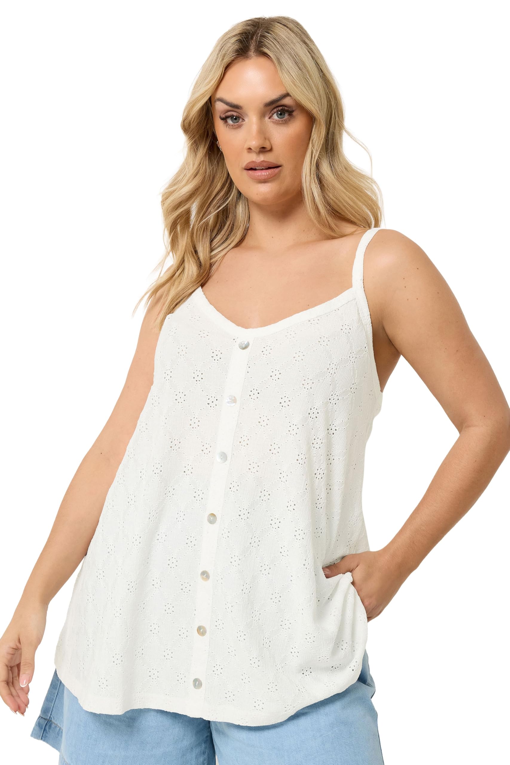 Yours Women's White Broderie Anglaise Vest Top In | Size: 22/24