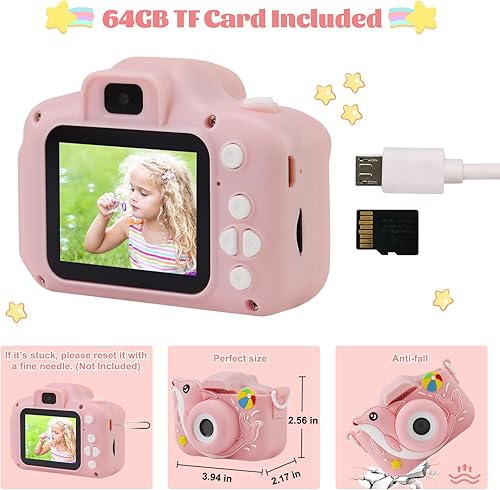 Miniatura 6 de Cámara para niños, cámara para niños, cámara para niños pequeños, cámara de video digital para selfie HD de 1080P con tarjeta SD de 64 GB, el mejor