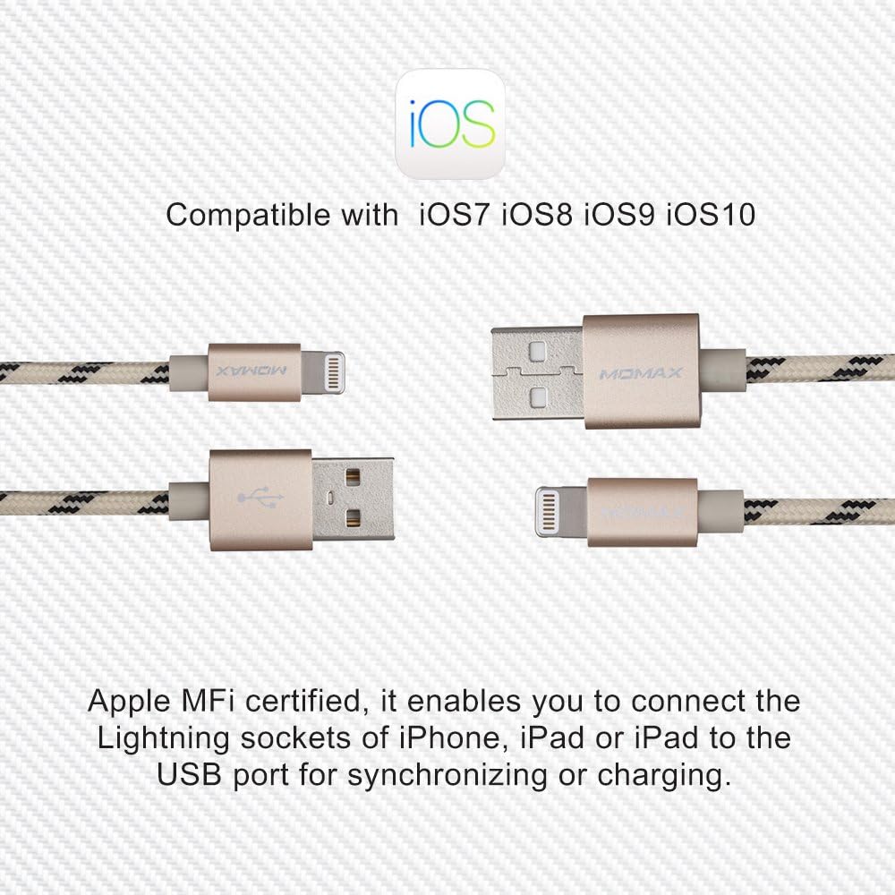 Best Deal Product Woven Lightning Cable 3.3ft, MFi Certified MOMAX 1m 2.4A Fast Charging Woven Braid Lightning to USB Cable Compatible with iPhone 12/12 Pro/12 Pro Max/11/11 Pro/X/XS/8 Plus/iPad/Airpods (Gold) Limited Discount Woven Lightning Cable 3.3ft, MFi Certified MOMAX 1m 2.4A Fast Charging Woven Braid Lightning to USB Cable Compatible with iPhone 12/12 Pro/12 Pro Max/11/11 Pro/X/XS/8 Plus/iPad/Airpods (Gold)