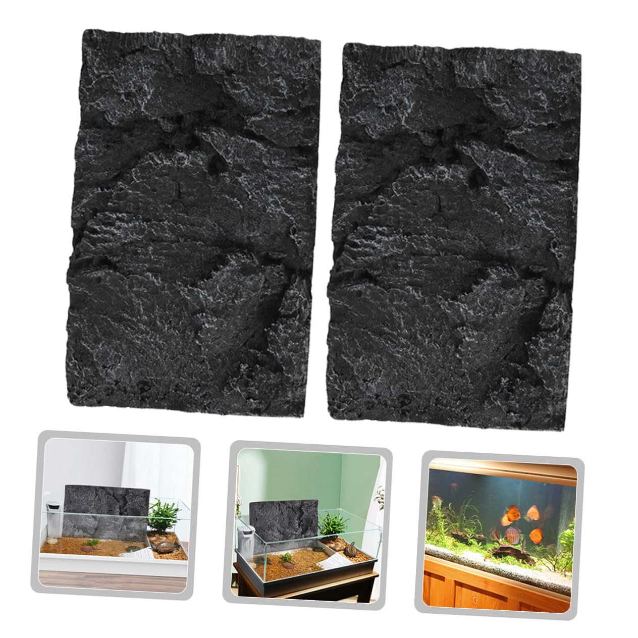 FRCOLOR Tablero para Tanque de Tortugas y Acuario de PU Negro, Panel 3D de Roca Alta Simulación, Duradero y Liviano para Adorno de Terrario