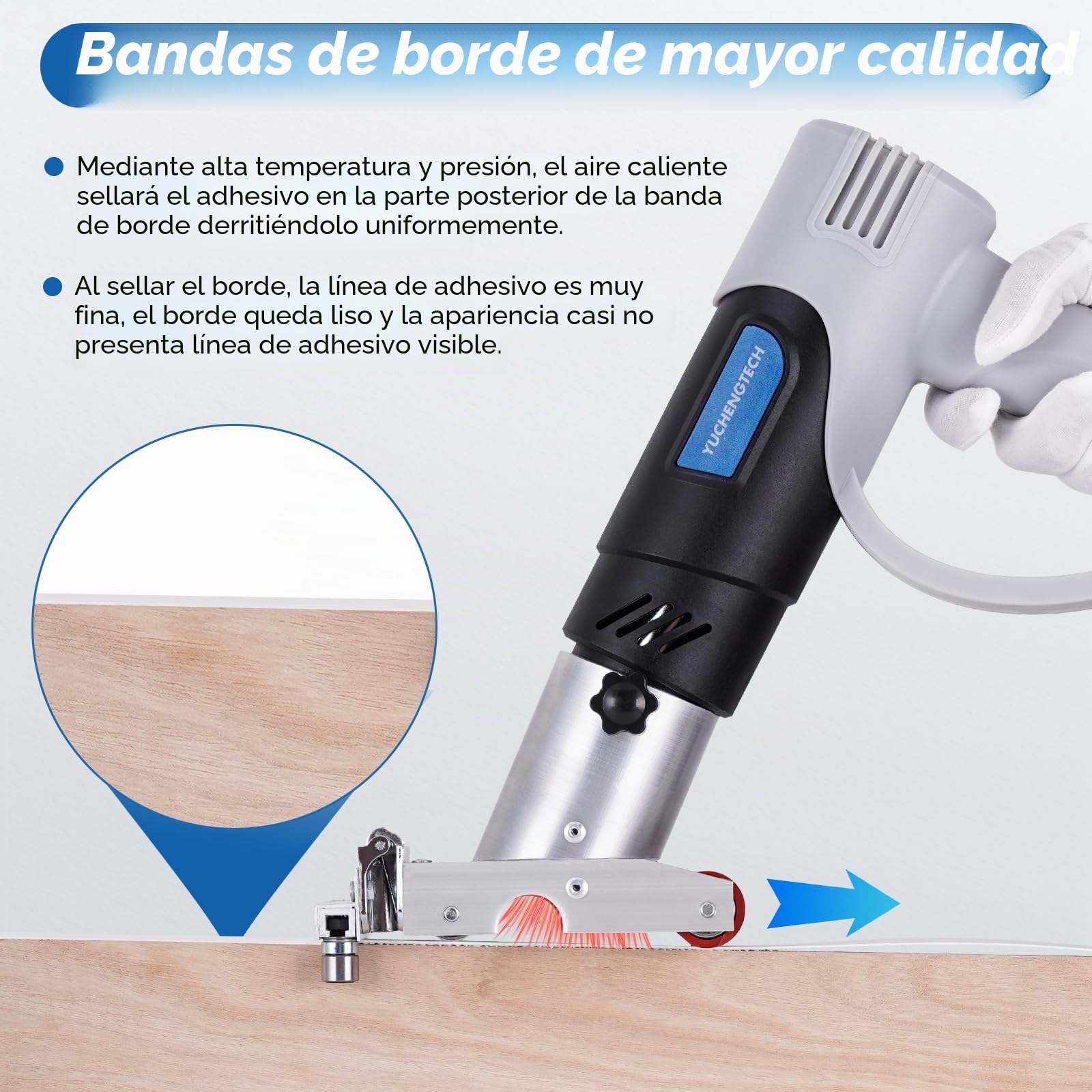 YUCHENGTECH Encoladora de Cantos Manual Portátil Encoladora de Cantos Termofusible 50-600℃ Temperatura Ajustable para 0-60 mm Cinta Tapacantos Adhesiva Termofusible
