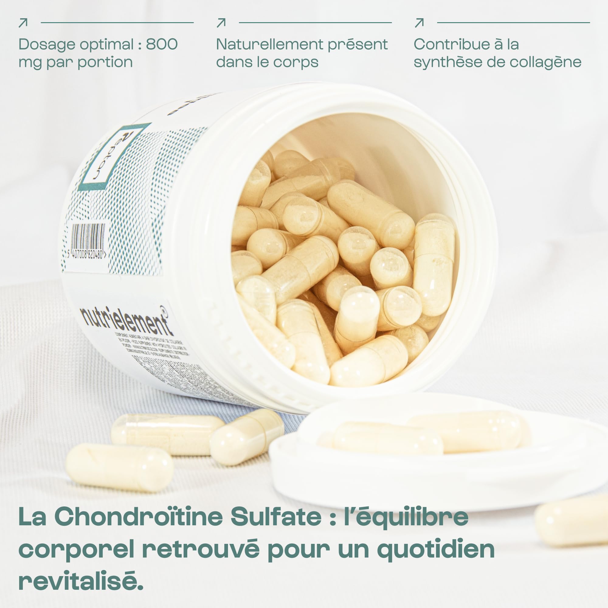Chondroïtine Sulfate 100% Pure | Protecteur articulaire • Résistance des tendons • Régénération tissulaire |Nutrielement by Nutrimuscle | 120 Gélules