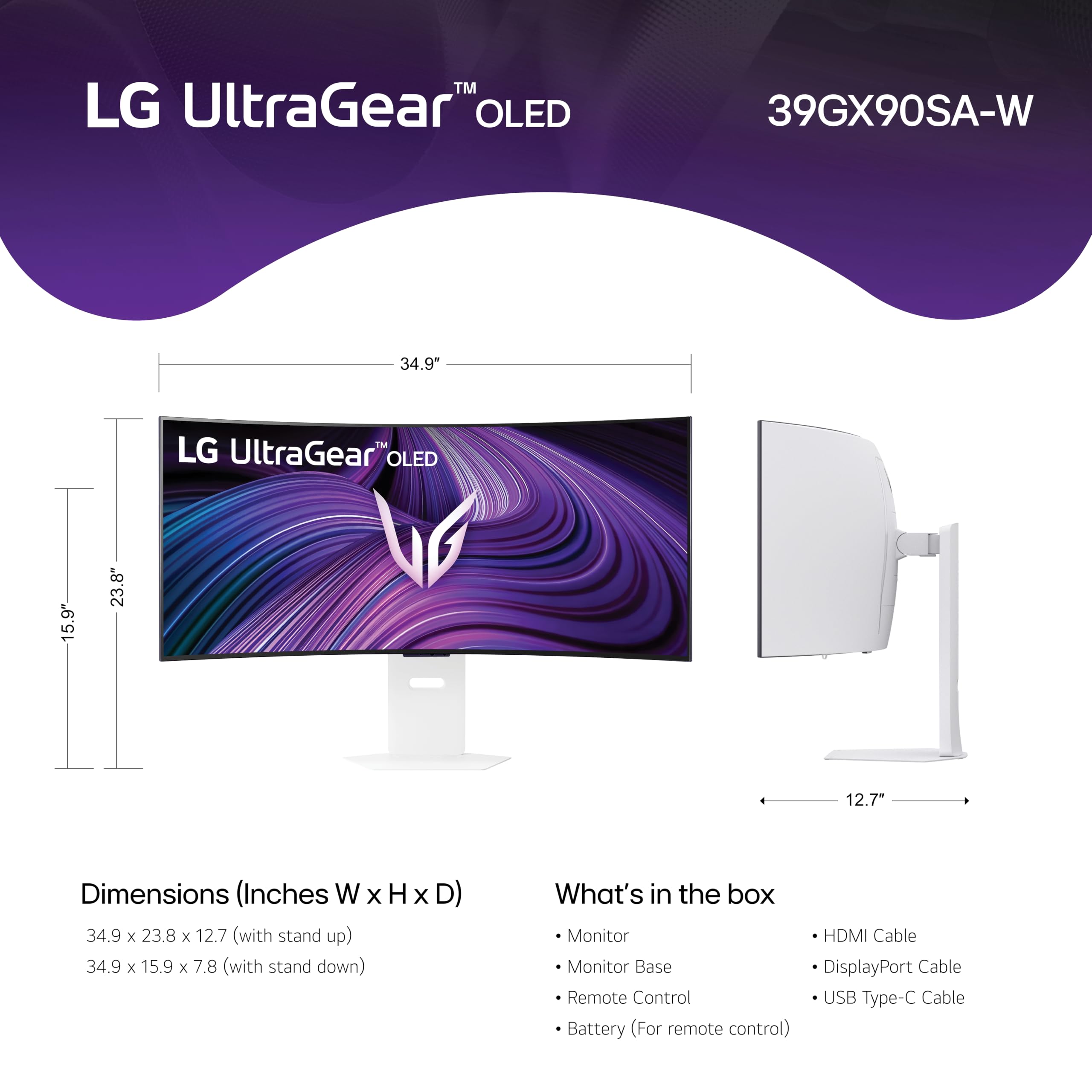 LG 39GX90SA-W 39-inch Ultragear WQHD (3440 x 1440) OLED Curved