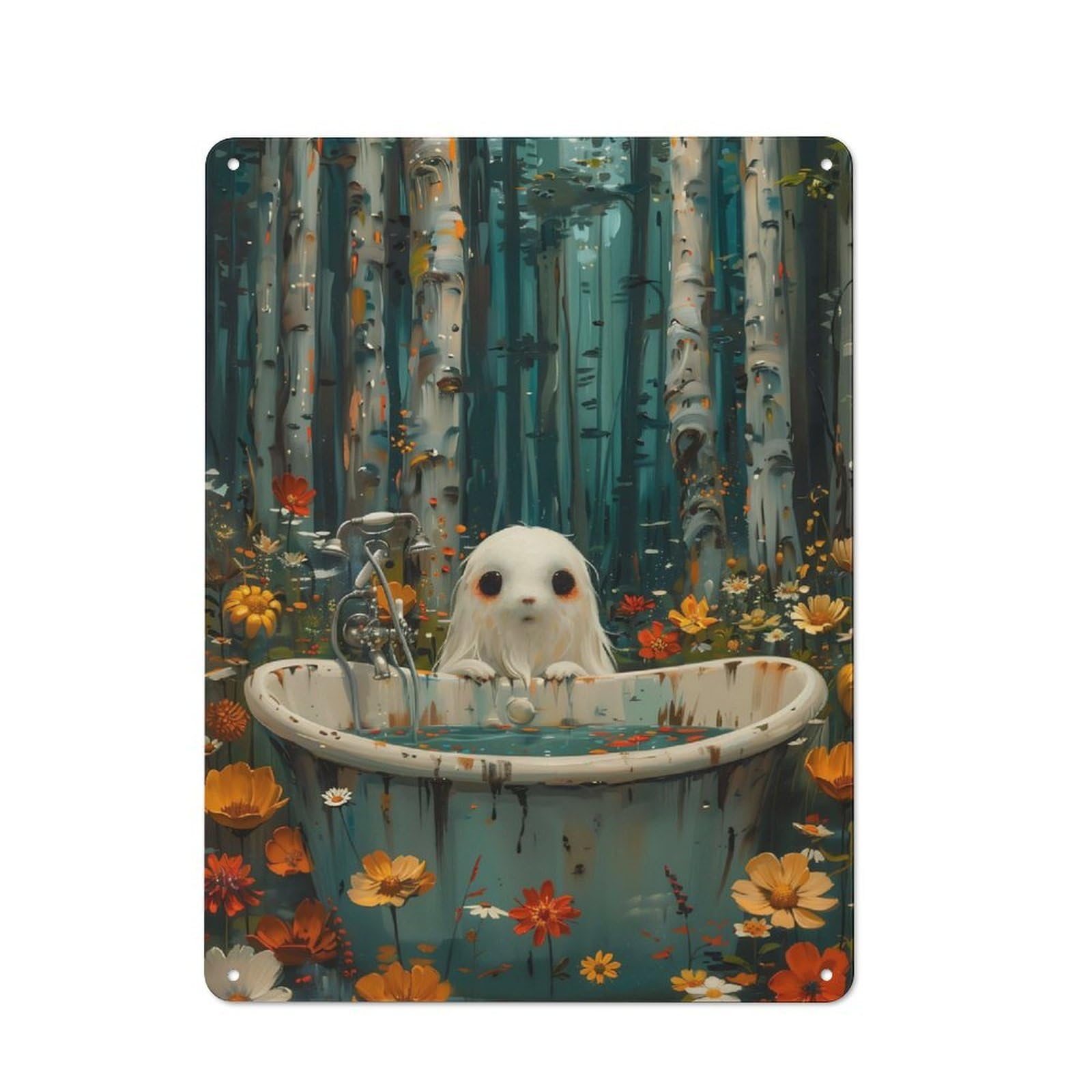 Junmoney Scary Bohoo Ghost Bathtube Retro Tin Wall Plaque 40X30cm For Studio Or Craft Room, Winter Wall Decor For Creative-Space Collectors