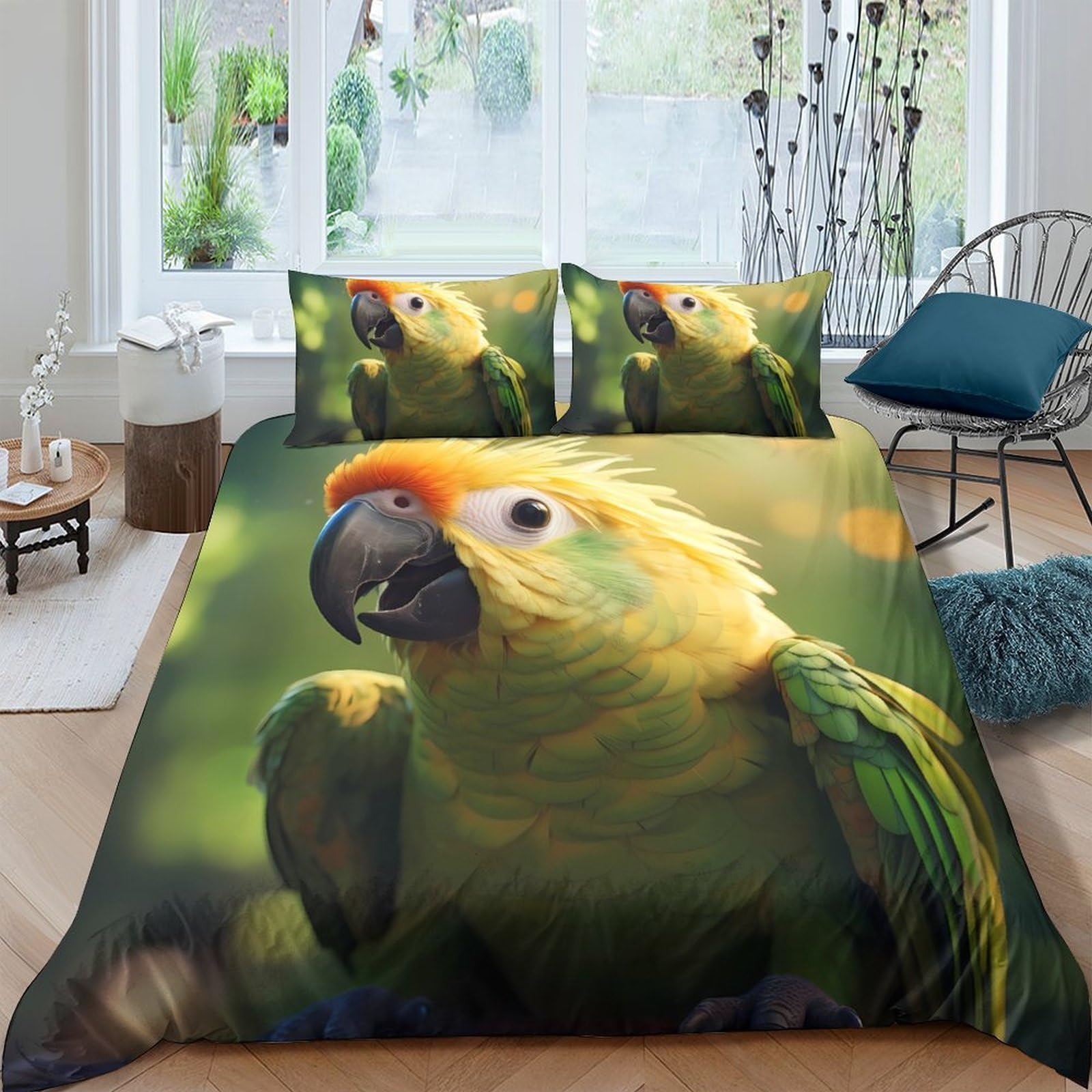 Ctjqhvkz Style-7 3D Printed Parrot Bird Fitted Sheet Microfiber Soft Green Yellow Tropical Mattress Cover For Bedroom Guest Room Decor Single（135X200cm）