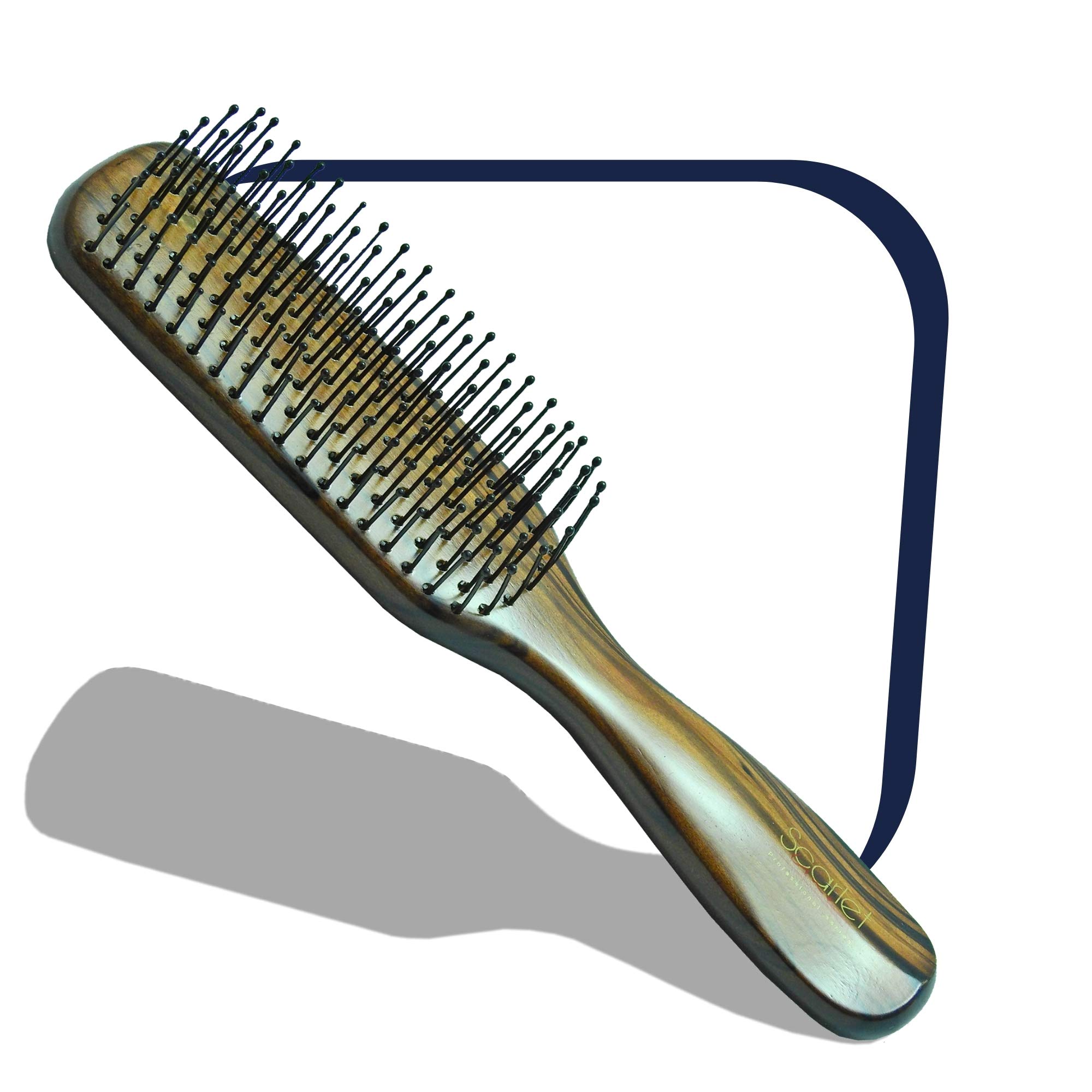 Scarlet Line Professional Ladies Maple Wood Anti Static 7 Rows Flat Smoothing n Styling Wooden Hair Brush with Curved Handle for Men n Women_Brown