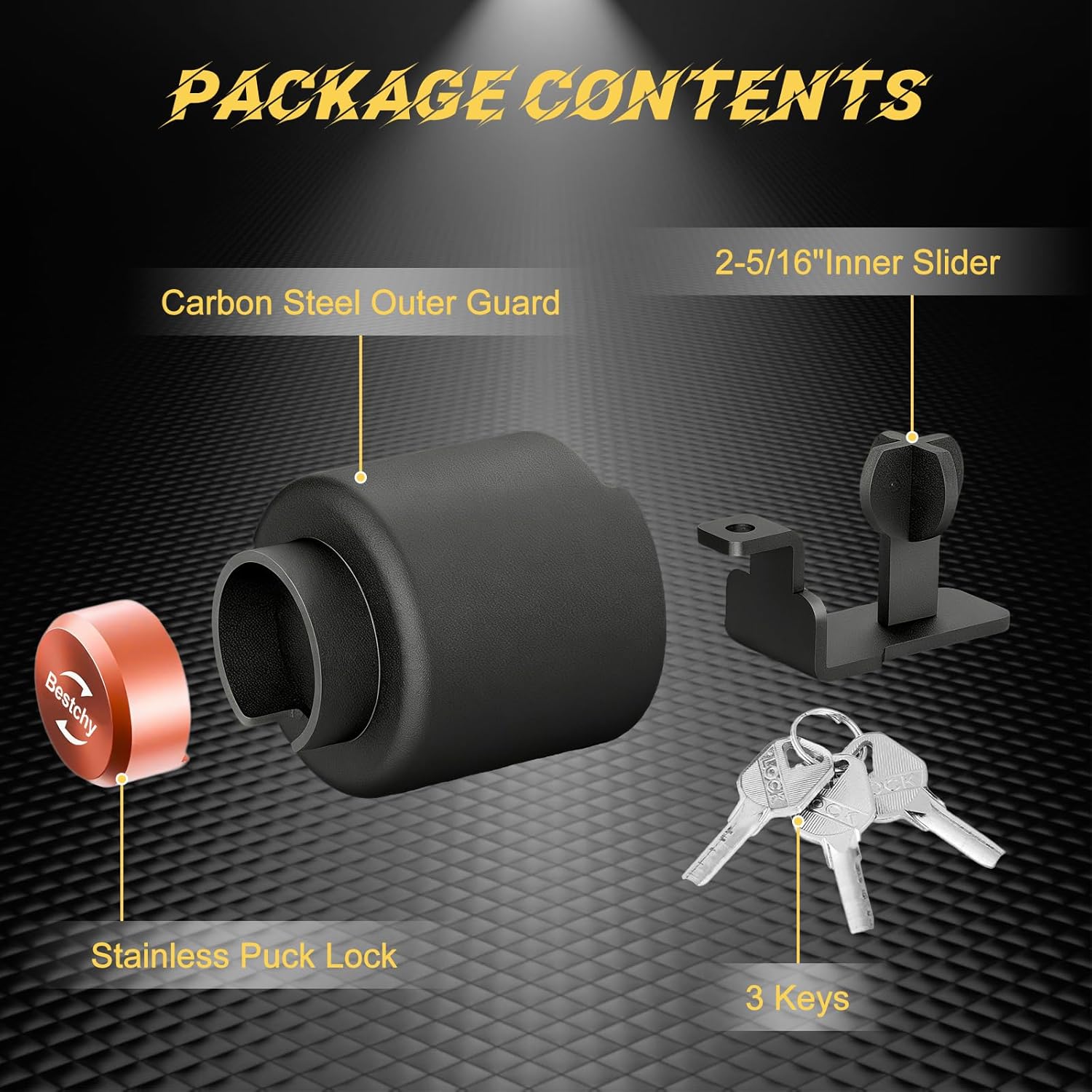 Trailer Lock, Fits 2-5/16 Inch Coupler, Secures Safety Chains Anti-Theft Ball Hitch Locks, Upgraded Stainless Steel Puck Lock, Pry Resistant & Heavy Duty Trailer Hitch Lock for RV/Trailer/Boat/Pickup