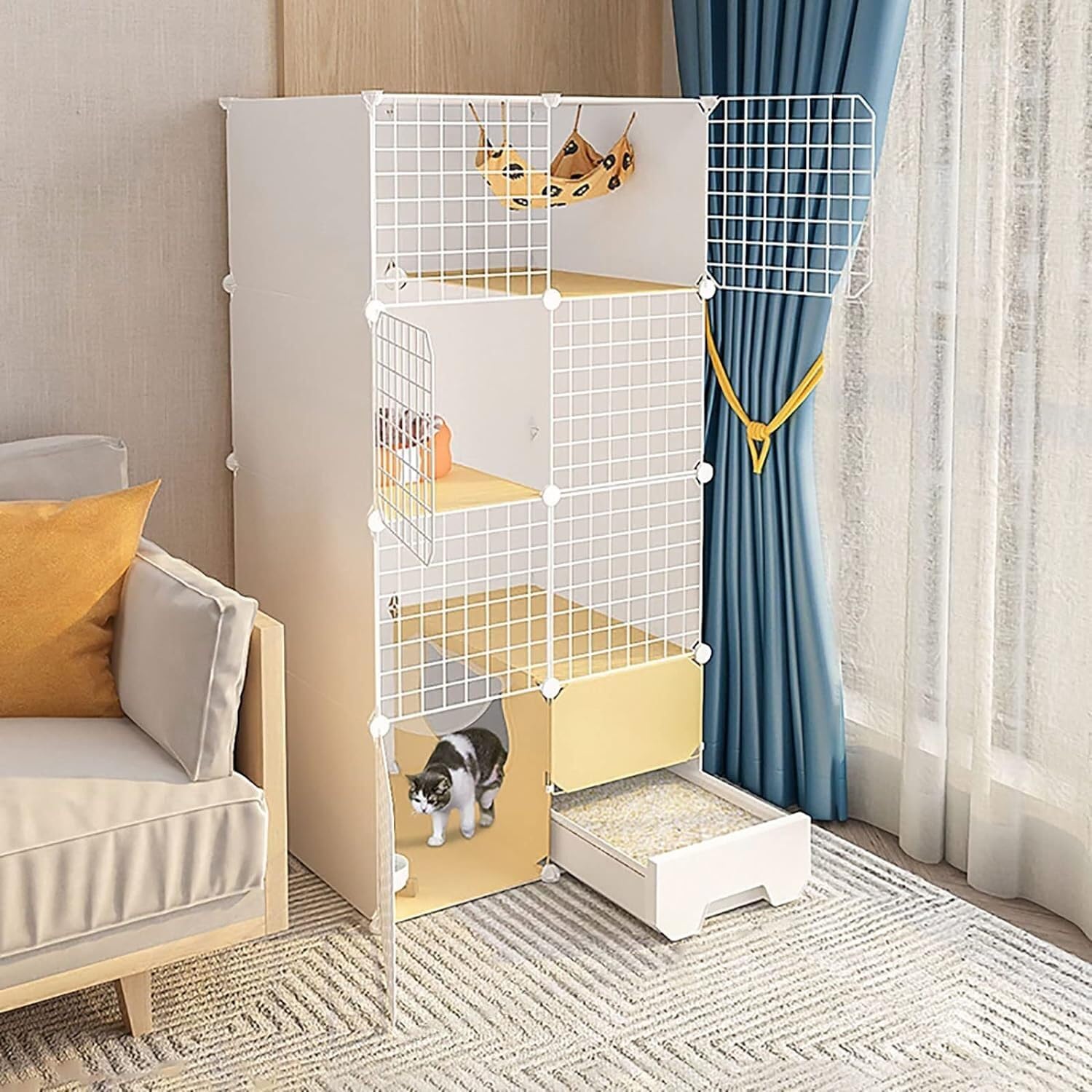 asdchZen Cat House Cat Cage With Cat Litter Box,Cat Crate Cat Cages Indoor Diy Cat Enclosure For Small Animal,Detachable Metal Cat For Cat And Small Animals,One Color-75x49x147cm