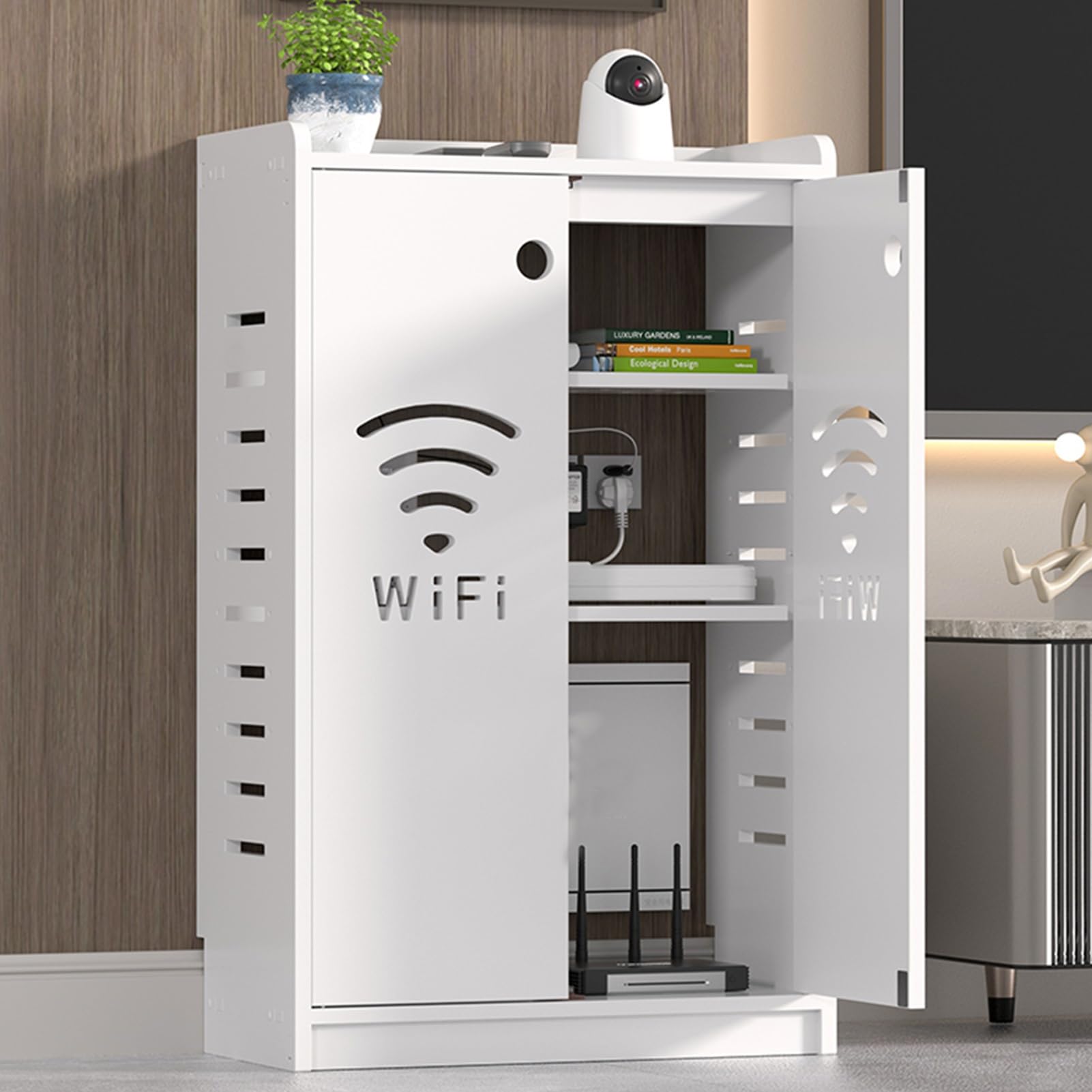 Mobiletto Portaoggetti Per Router Wifi, Cavo Archiviazione Multipla Armadio, Scatola WiFi Salvaspazio, Per Router Per La Casa, Il Soggiorno(White,50x80cm/19.7x31.5in)