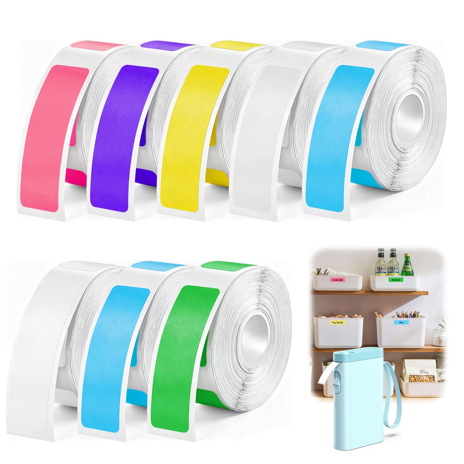 YIMETOP 8 Rolls Thermal Labels for Phomemo D30, 12x40mm Waterproof Self-Adhesive Label Tape, Compatible with P15/P12/P11/D32/D35/Q30, for Home Office School Storage Organization
