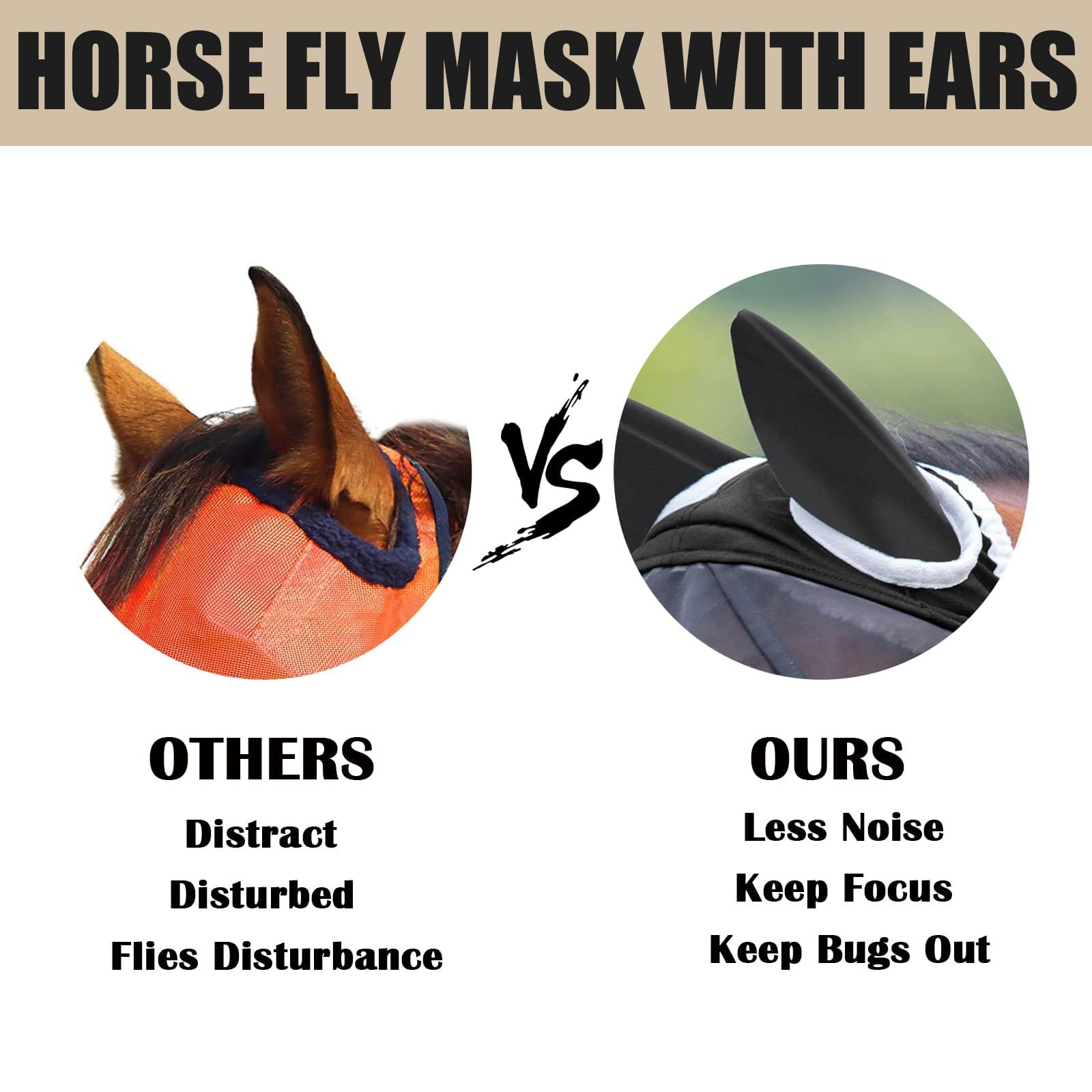Máscara Anti Moscas para Caballo，Elasticidad Máscara Anti-Moscas Protección con Orejas，Excelente Comodidad con Protección UV，Adecuado para Caballos Afectados por Mosquitos