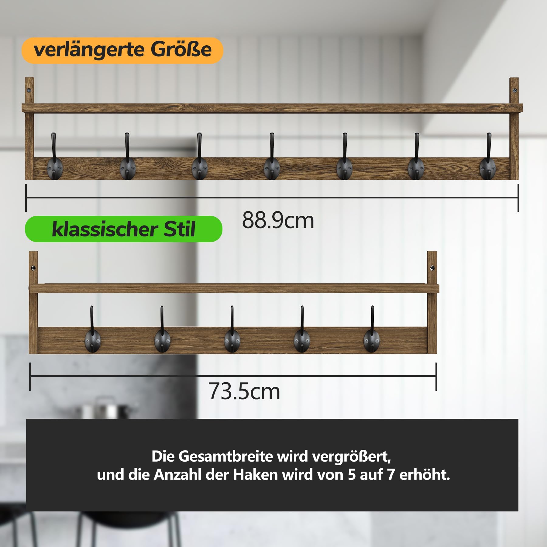 BAMEOS Wandhaken met plank, lengte 88,9 cm, entree kledinghaken met