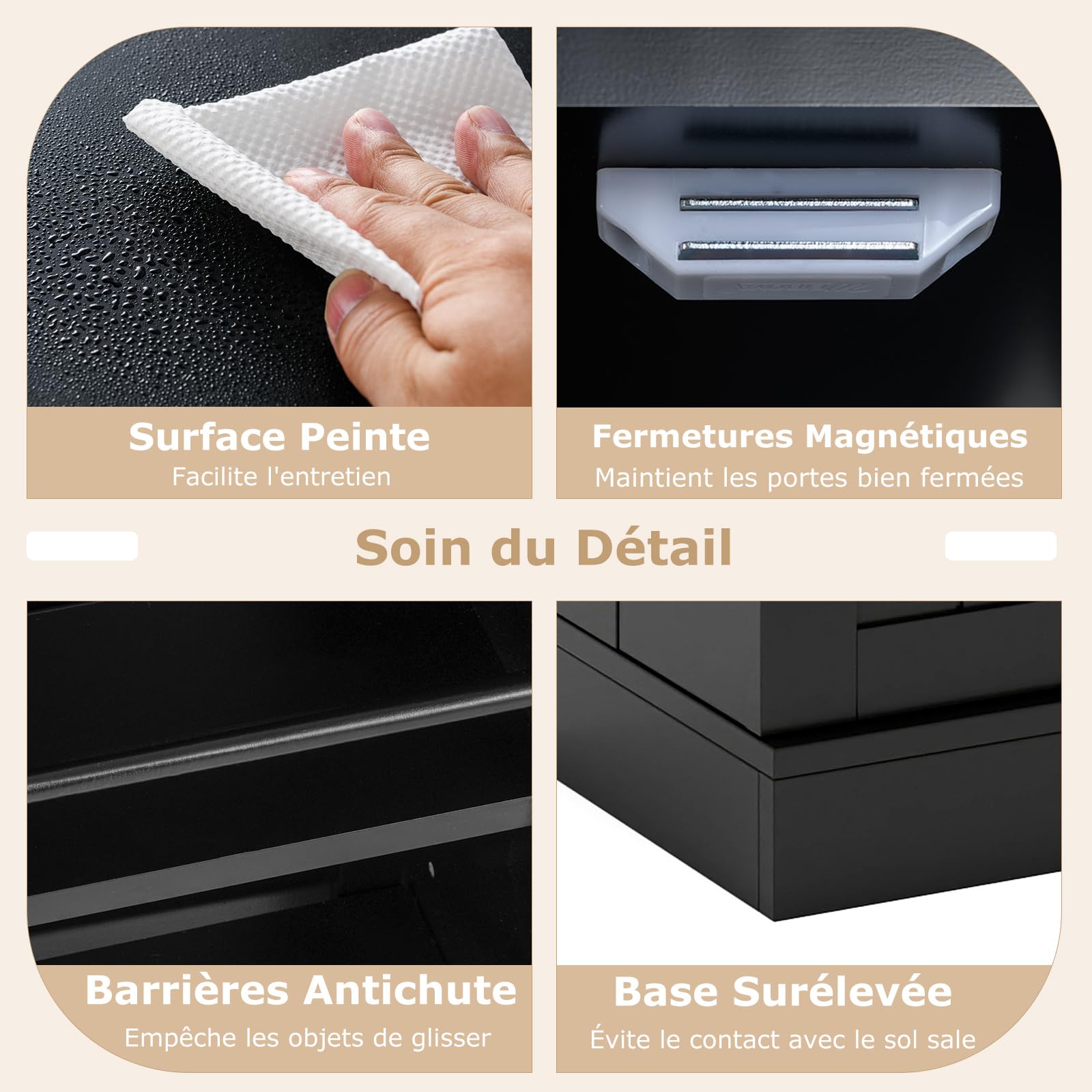 COSTWAY Armoire de Cuisine 2 Portes avec 16 Étagères, Meuble Cuisine Rangement avec Dispositif Anti-Renversement, Buffet pour Salle à Manger, Salon, Noir