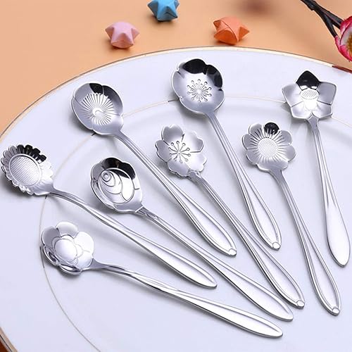 Vista 16 de Rainbow - Cucharas de té reutilizables de acero inoxidable y cucharas para revolver, juego de 4, café, mezcla, azúcar, postre, pastel, cucharas