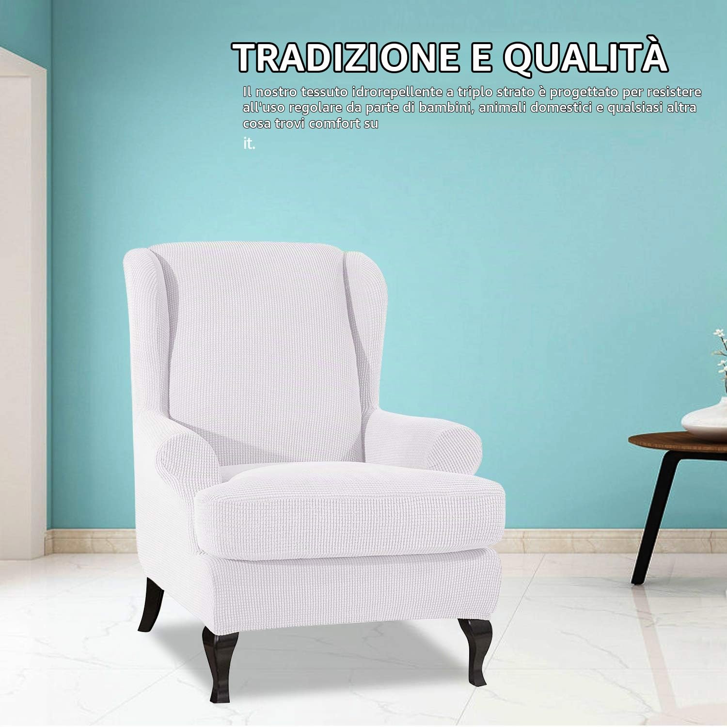 PETCUTE Copripoltrona elasticizzato copripoltrona con orecchie copripoltrona 1 posto protezioni mobili jacquard Bianco puro