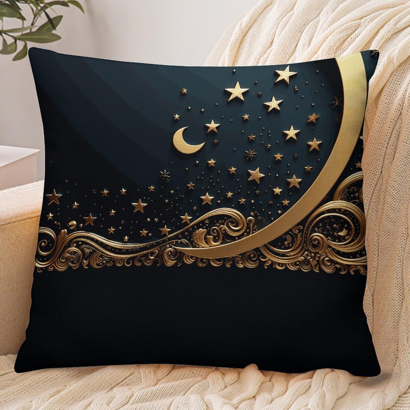 Fekiloot Style Golden Background And Crescent Moon Pillowcase Pillow Sham Pillow Case