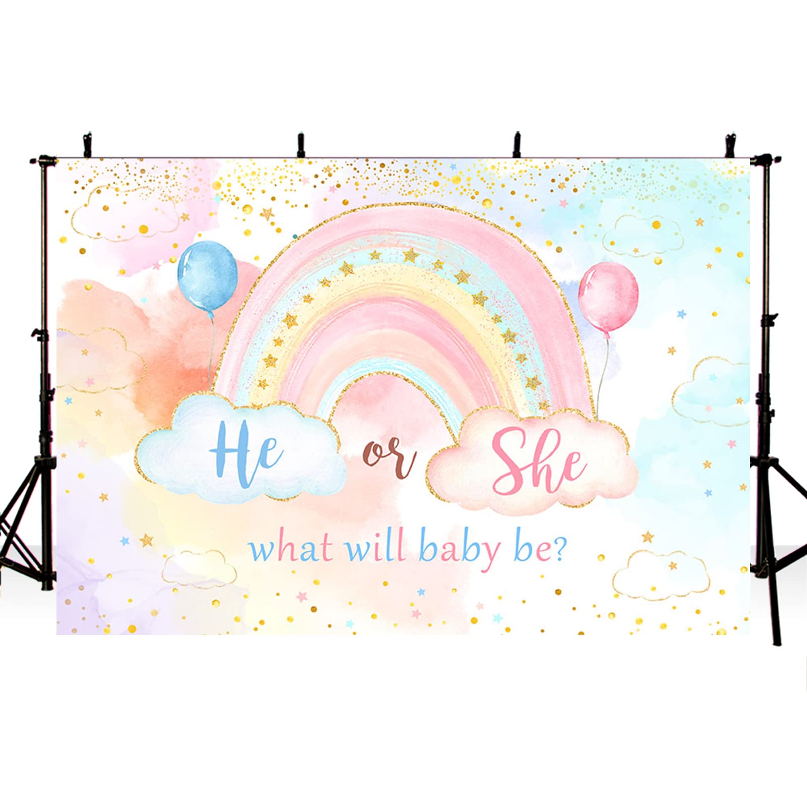 MEHOFOND Fotohintergrund 2,1x1,5 M, Pastell-Regenbogen-Design, Aus Polyester, Für Gender Reveal, Geburtstag, Fotoshooting
