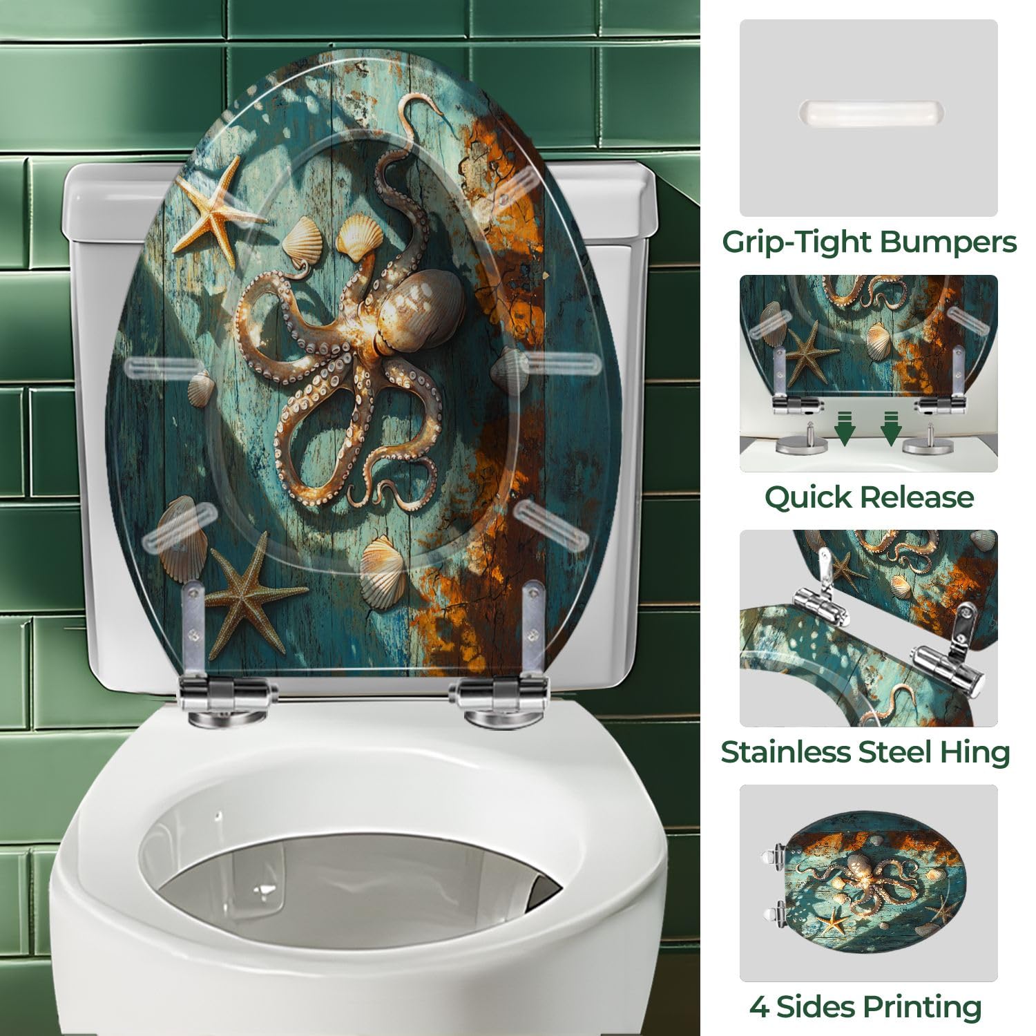 Sedile WC allungato generico con rivestimento fosforescente per il bagno