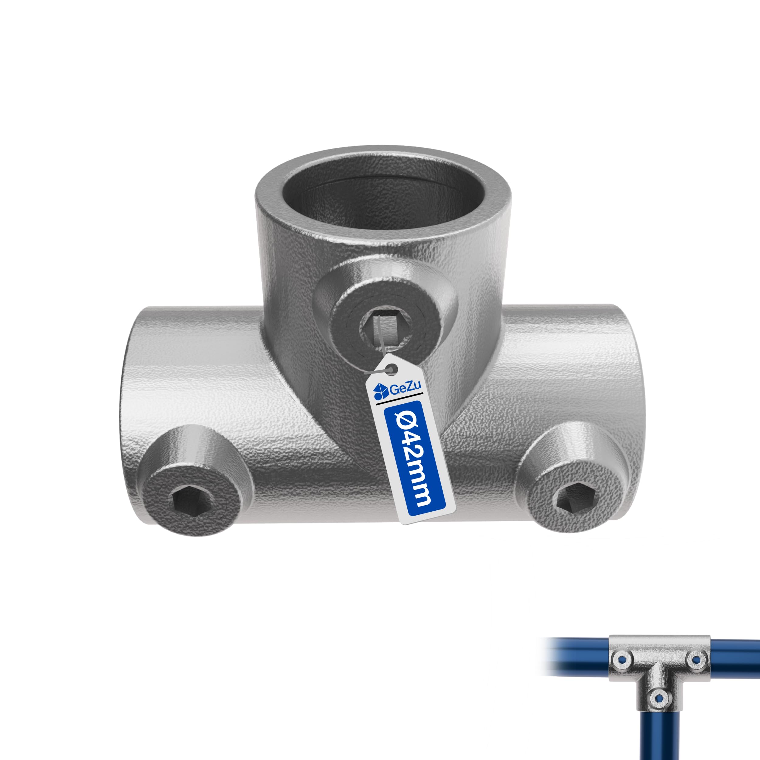 Gezu Impex Long Tee Clamp Dia42mm Hot Dip Galvanised Silver 3 Socket T Tube Clamp Connector Pipe Fitting from B&Q