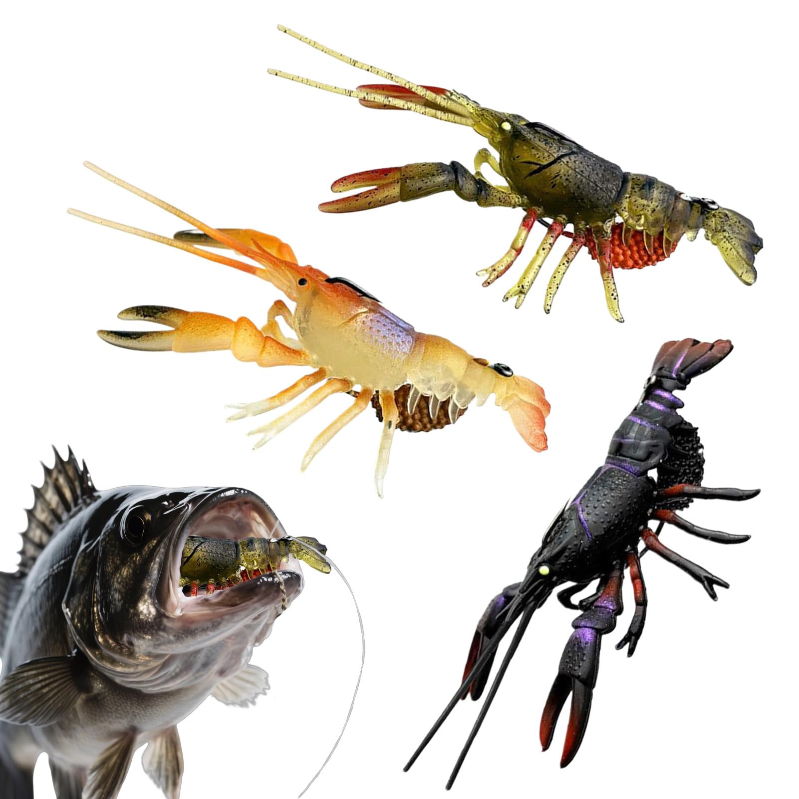 Esca di Gambero | Esca Pesca Jig | 3 Esche morbide Simulazione Esca Nuotatore per Uomini Pesca in Acqua Dolce o Salata Campeggio Avventura All'aperto