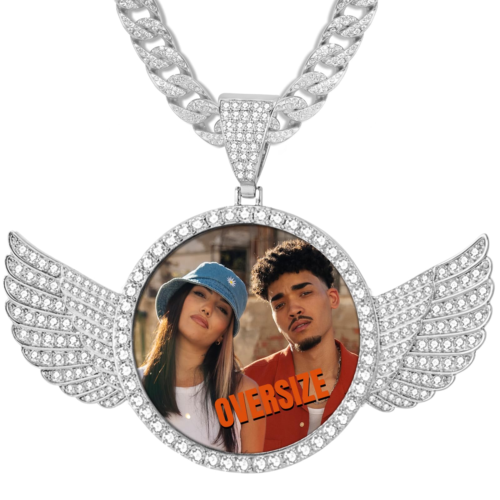 3UMeter Personalized Large Photo Necklace Custom Chain with Picture Pendant Necklace for Men Women Oversize Pendant Memorial Necklace with Picture Hip